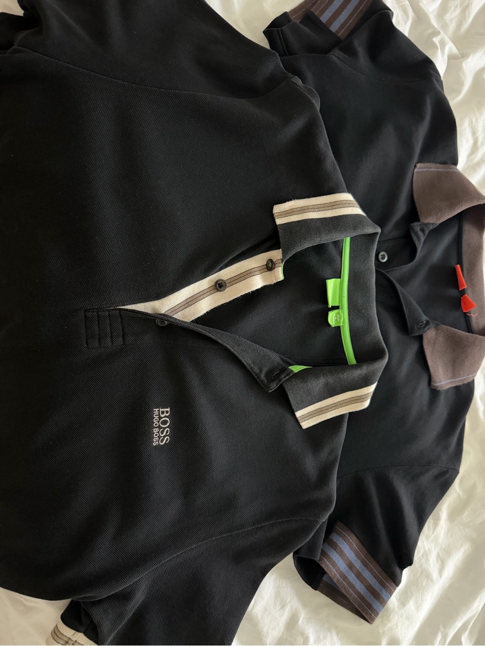 Hugo Boss Black Polo with Cream Trim and Neon Green Accents
